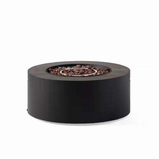 32 In. W X 13.5 In. H Iron Propane Gas Burning round Outdoor Patio Fire Pit in Dark Grey